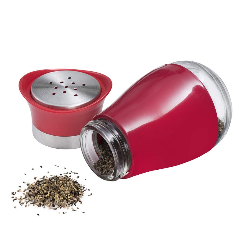 MITBAK Salt and Pepper Shakers (2-Pc. Set) Elegant w/Clear Glass Bottom | Compact Cooking, Kitchen and Dining Room Use | Classic, Refillable Design (Red) - Image 2